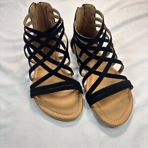 Journee Collection WD-Hanni Black Gladiator Sandals‎ Size 8